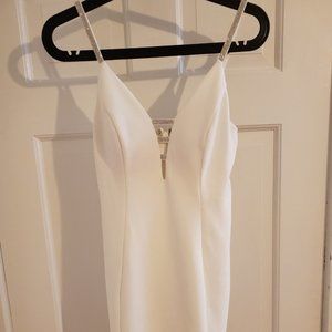 Rhinestone strap short white dress